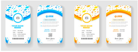 corporate Modern creative minimal simple business office id card design set with blue and yellow color. Corporate company personal security badge Office employee identity cardのイラスト素材