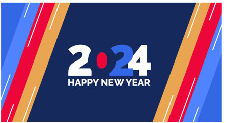 2024 Happy New Year colorful Text logo typography and background design template. greetings with 2024 numbers in the form of colored stained glass. Art design template 2024. Vectorのイラスト素材
