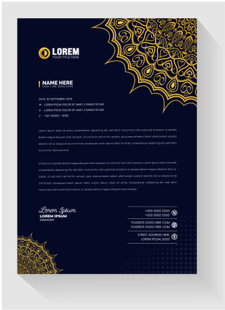corporate Modern Creative and Clean business style luxury gold and black color letterhead. Luxury ornamental golden arabesque pattern Arabic Islamic east mandala style letter headのイラスト素材