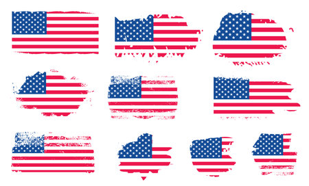 set of Grunge US Flag brush stroke effect or United States of America flag with watercolor paint brush strokes texture design red and blue color. grunge texture design  USA Flagのイラスト素材