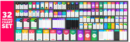 big 32 mega collection of UI UX mobile app pricing chart table Subscription design or website Pricing chart table design template. Product Plan Offer Price Package Subscriptionのイラスト素材