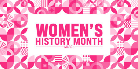 March is Womenâs History Month geometric shape pattern  background template with women vector and women icon sign design. use to background, banner, placard, card, and posterのイラスト素材