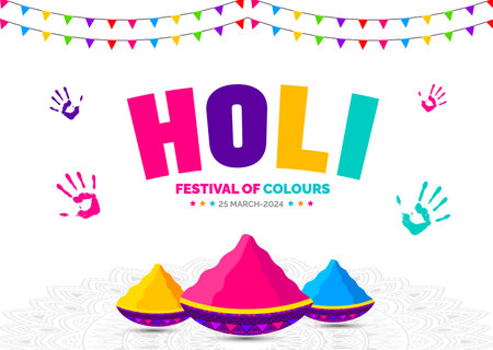 march is Happy Holi indian festival background with gulal powder color. Happy Holi background design. illustration.のイラスト素材