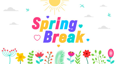 April is Spring Break background template. Holiday concept. use to background, banner, placard, card, and poster design template with text inscription and standard color. vectorのイラスト素材