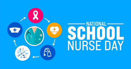 8 may School Nurse Day background template. Holiday concept. use to background, banner, placard, card, and poster design template with text inscription and standard color. vectorのイラスト素材