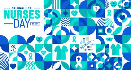 12 May is International Nurses Day geometric shape pattern background template. nurse dress, medical instrument, medicine, Medical and health care concept. use to backgroundのイラスト素材