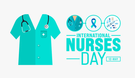 12 May is International Nurses Day background template. nurse dress, medical instrument, medicine, Medical and health care concept. use to background, banner, placard, card,のイラスト素材