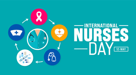 12 May is International Nurses Day background template. nurse dress, medical instrument, medicine, Medical and health care concept. use to background, banner, placard, card,のイラスト素材