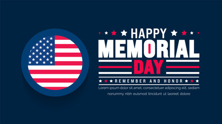 Happy Memorial Day Remember and Honor typography background template. American national holiday with USA flag banner design. Memorial Day background with USA flag design.のイラスト素材