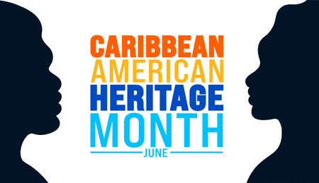 June is Caribbean American Heritage Month palm tree background template. Holiday concept. use to background, banner, placard, card, and poster design template with text inscriptionのイラスト素材