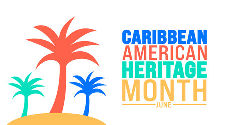 June is Caribbean American Heritage Month palm tree background template. Holiday concept. use to background, banner, placard, card, and poster design template with text inscriptionのイラスト素材