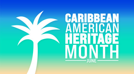 June is Caribbean American Heritage Month palm tree background template. Holiday concept. use to background, banner, placard, card, and poster design template with text inscriptionのイラスト素材