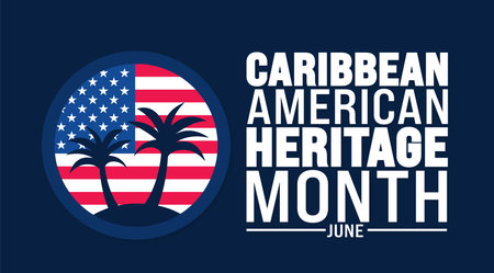 June is Caribbean American Heritage Month palm tree background template. Holiday concept. use to background, banner, placard, card, and poster design template with text inscriptionのイラスト素材