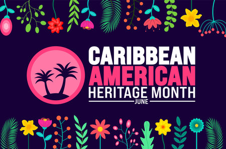 June is Caribbean American Heritage Month palm tree background template. Holiday concept. use to background, banner, placard, card, and poster design template with text inscriptionのイラスト素材