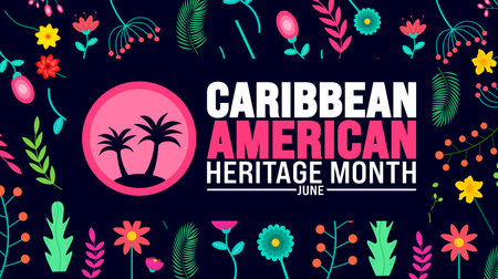 June is Caribbean American Heritage Month palm tree background template. Holiday concept. use to background, banner, placard, card, and poster design template with text inscriptionのイラスト素材