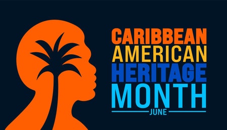 June is Caribbean American Heritage Month palm tree background template. Holiday concept. use to background, banner, placard, card, and poster design template with text inscriptionのイラスト素材