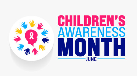 June is Childrenâs Awareness Month background template. Holiday concept. use to background, banner, placard, card, and poster design template with text inscription and standardのイラスト素材
