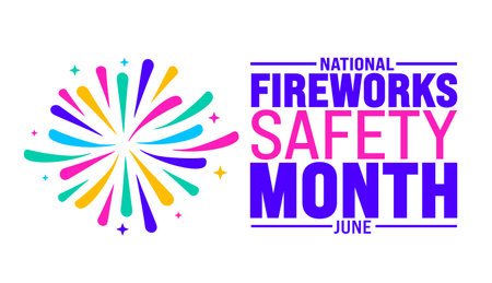 June is National Fireworks Safety Month background template. Holiday concept. use to background, banner, placard, card, and poster design template with text inscriptionのイラスト素材