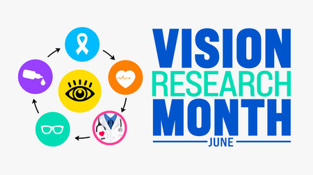 June is Vision Research Month background template. Holiday concept. use to background, banner, placard, card, and poster design template with text inscription and standard color.のイラスト素材
