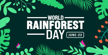 22 June is World rainforest day background template. Holiday concept. use to background, banner, placard, card, and poster design template with text inscription and standard color.のイラスト素材