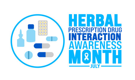 July is Herbal Prescription Drug Interaction Awareness Month background template. Holiday concept. use to background, banner, placard, card, and poster design templateのイラスト素材