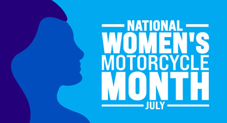 July is National Women's Motorcycle Month background template. Holiday concept. use to background, banner, placard, card, and poster design template with text inscriptionのイラスト素材
