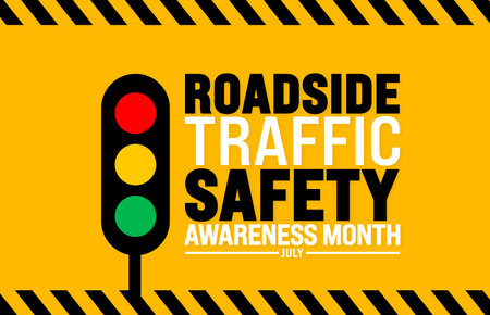 July is National Roadside Traffic Safety Awareness Month background template. Holiday concept. use to background, banner, placard, card, and poster design template with textのイラスト素材