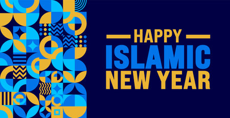 Islamic New Year geometric shape pattern background template. Holiday concept. Use a background, banner, placard, card, and poster design template with text inscriptionのイラスト素材