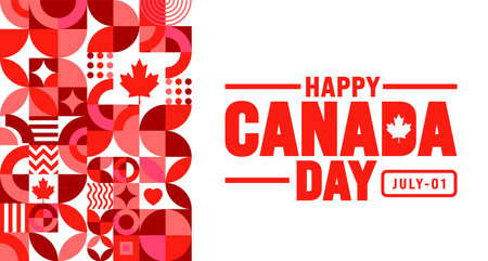 1 July is Happy Canada Day geometric shape pattern background template with Canada flag maple leaf. use to background, banner, placard, card, poster design. celebrating Canadaのイラスト素材