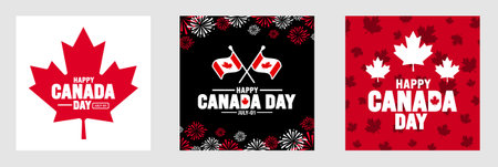 1 July is Happy Canada Day social media post banner or background design template set. with Canada flag maple leaf. celebrating Canada independence day banner bundle.のイラスト素材