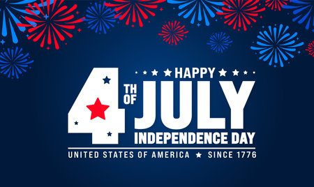 4th of July happy independence day   background or banner design template with calligraphy text and fireworks. United States of America Independence Day Celebration. use to poster,のイラスト素材
