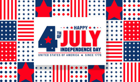 4th of July happy independence day geometric shape pattern background or banner design template. United States of America Independence Day Celebration. use to poster, card, placardのイラスト素材