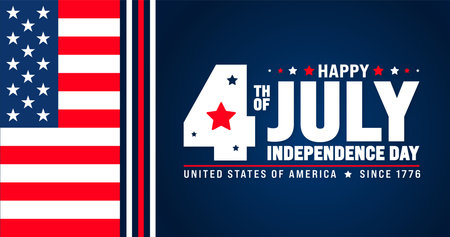 United States of America Independence Day Celebration background. 4th of July happy independence day background or banner design template with unique shape and USA flag vector.のイラスト素材
