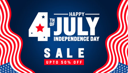 4th of July happy independence day Sale poster, background or banner design template.  United States of America Independence Day up to 50% off promotion advertising banner templateのイラスト素材
