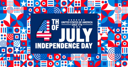 4th of July happy independence day geometric shape pattern background or banner design template. United States of America Independence Day Celebration. use to poster, card, placardのイラスト素材