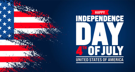 United States of America Independence Day Celebration background with paint brush stroke USA flag vector. 4th of July happy independence day background or banner design templateのイラスト素材