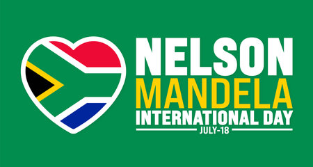 18 July is Nelson Mandela International Day south africa flag background template. Use to banner, placard, card, and poster design template with text inscription and standard colorのイラスト素材