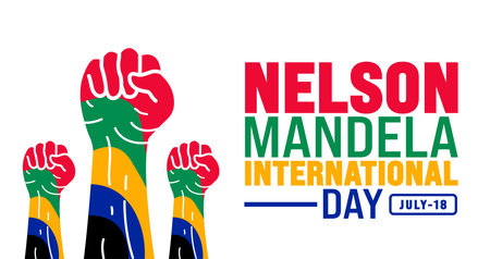 18 July is Nelson Mandela International Day background template. Use to banner, placard, card, and poster design template.のイラスト素材