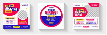 join our amazing team We are hiring job opportunity or Job recruitment social media post Square web banner. We are hiring job vacancy social media post banner.のイラスト素材