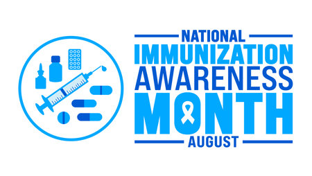 National Immunization Awareness Month is observed every year in August. Holiday concept. Template for background, banner, card, poster, placard, design template with unique shapesのイラスト素材