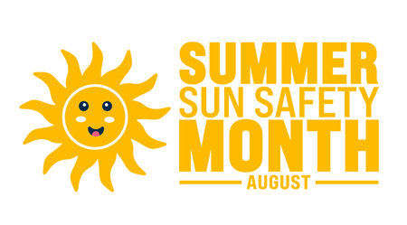 Summer Sun Safety Month is observed every year in August. Holiday concept. Template for background, banner, card, poster, placard, design template with unique shapesのイラスト素材