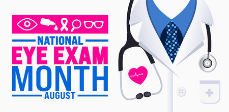 National Eye Exam Month is observed every year in August. Holiday concept. Template for background, banner, card, poster, placard, design template with unique shapes with standardのイラスト素材