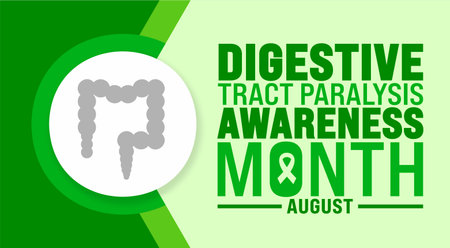 Digestive Tract Paralysis Awareness Month is observed every year in August. Holiday concept. Template for background, banner, card, poster, placard, design templateのイラスト素材