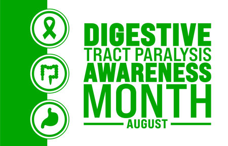 Digestive Tract Paralysis Awareness Month is observed every year in August. Holiday concept. Template for background, banner, card, poster, placard, design templateのイラスト素材