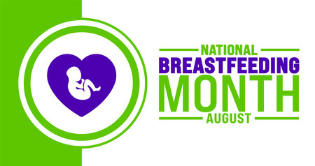 National Breastfeeding Month is observed every year in August. Holiday concept. Template for background, banner, card, poster, placard, design template with unique shapesのイラスト素材