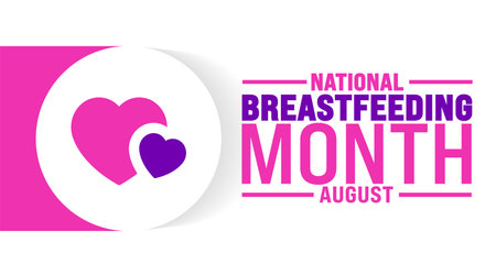 National Breastfeeding Month is observed every year in August. Holiday concept. Template for background, banner, card, poster, placard, design template with unique shapesのイラスト素材