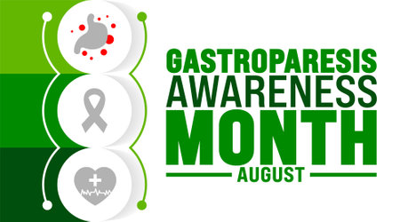 Gastroparesis Awareness Month is observed every year in August. Holiday concept. Template for background, banner, card, poster, placard, design template with unique shapesのイラスト素材