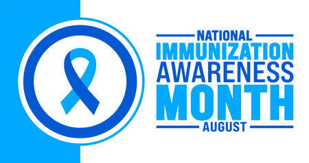 National Immunization Awareness Month is observed every year in August. Holiday concept. Template for background, banner, card, poster, placard, design template with unique shapesのイラスト素材