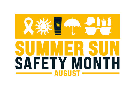 Summer Sun Safety Month is observed every year in August. Holiday concept. Template for background, banner, card, poster, placard, design template with unique shapesのイラスト素材