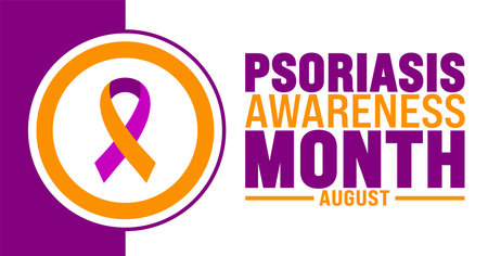 Psoriasis Awareness Month is observed every year in August. Holiday concept. Template for background, banner, card, poster, placard, design template with unique shapesのイラスト素材